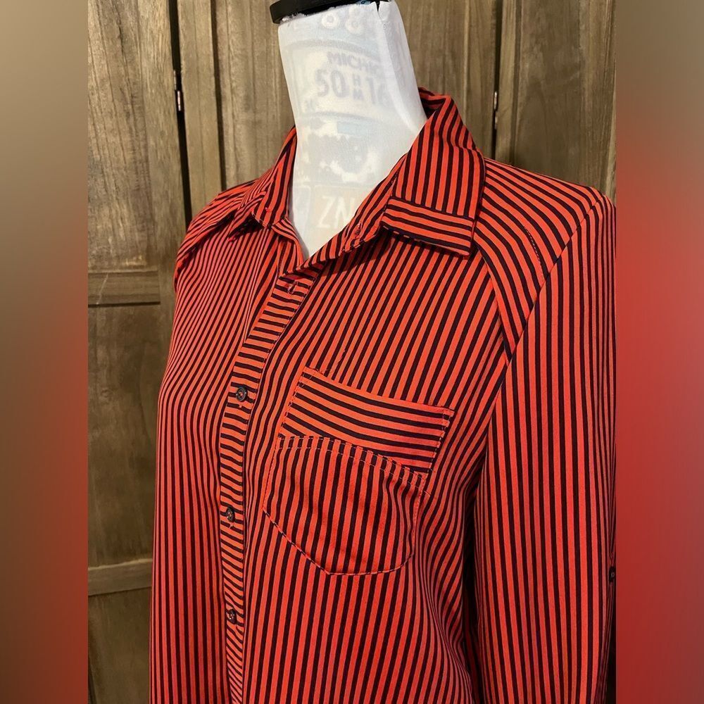 Sabie Orange and Blue Stripe Silk Blouse.